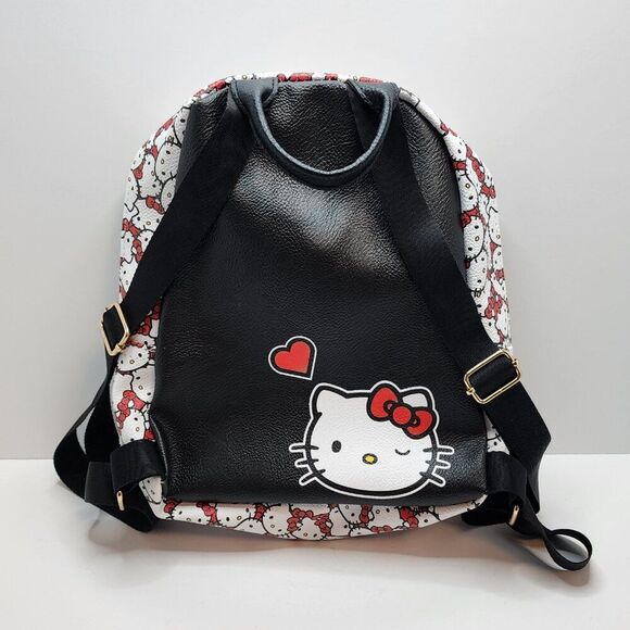 Hello Kitty Face PU Mini Backpack Purse Bag | Adjustable Straps Zipper White Red - Picture 3 of 11